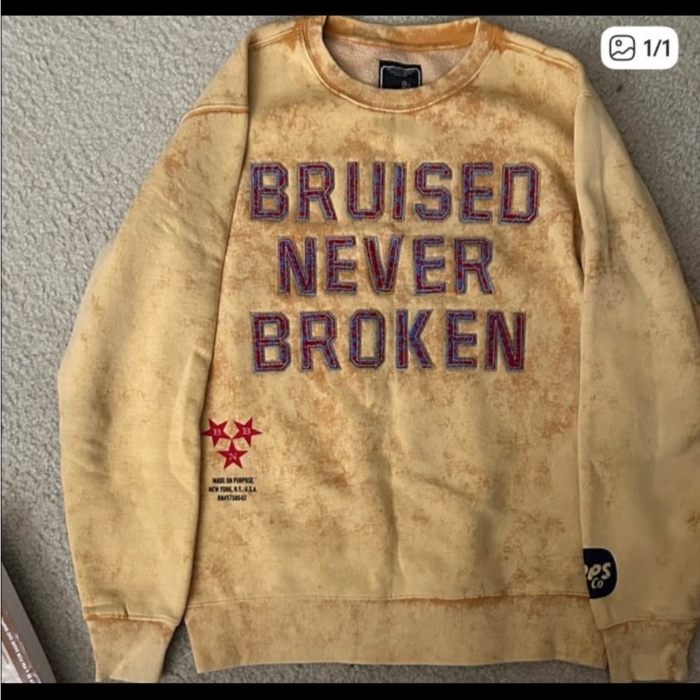 PRPS Yellow 'BRUISED NEVER BROKEN' Crewneck Sweatshirt